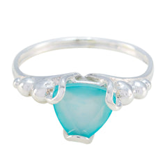 Blauer Chalcedon Solitär Marokkanischer 925 Silber Blauer Edelstein Zarter Seildraht Ring Schmuck