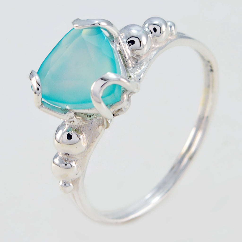 Blue Chalcedony Solitaire Moroccan 925 Silver Blue Gemstone Delicate Rope Wire Ring Jewelry