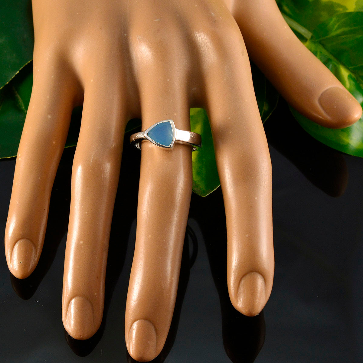 Blue Chalcedony Solitaire Mexican Sterling Silver Blue Gemstones Tiny Geometric Ring Jewelry