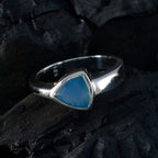 Blue Chalcedony Solitaire Mexican Sterling Silver Blue Gemstones Tiny Geometric Ring Jewelry