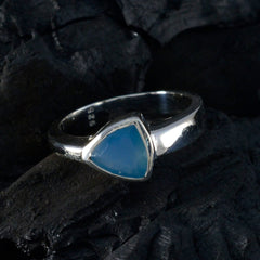 Blue Chalcedony Solitaire Mexican Sterling Silver Blue Gemstones Tiny Geometric Ring Jewelry