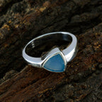 Blue Chalcedony Solitaire Mexican Sterling Silver Blue Gemstones Tiny Geometric Ring Jewelry
