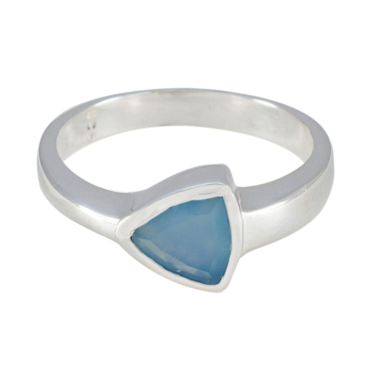 Blue Chalcedony Solitaire Mexican Sterling Silver Blue Gemstones Tiny Geometric Ring Jewelry