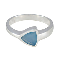 Blue Chalcedony Solitaire Mexican Sterling Silver Blue Gemstones Tiny Geometric Ring Jewelry