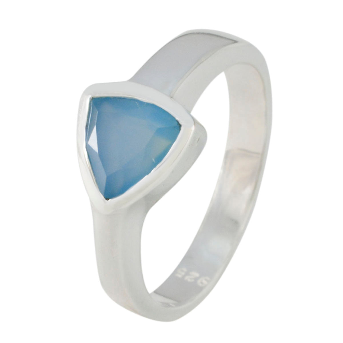Blue Chalcedony Solitaire Mexican Sterling Silver Blue Gemstones Tiny Geometric Ring Jewelry
