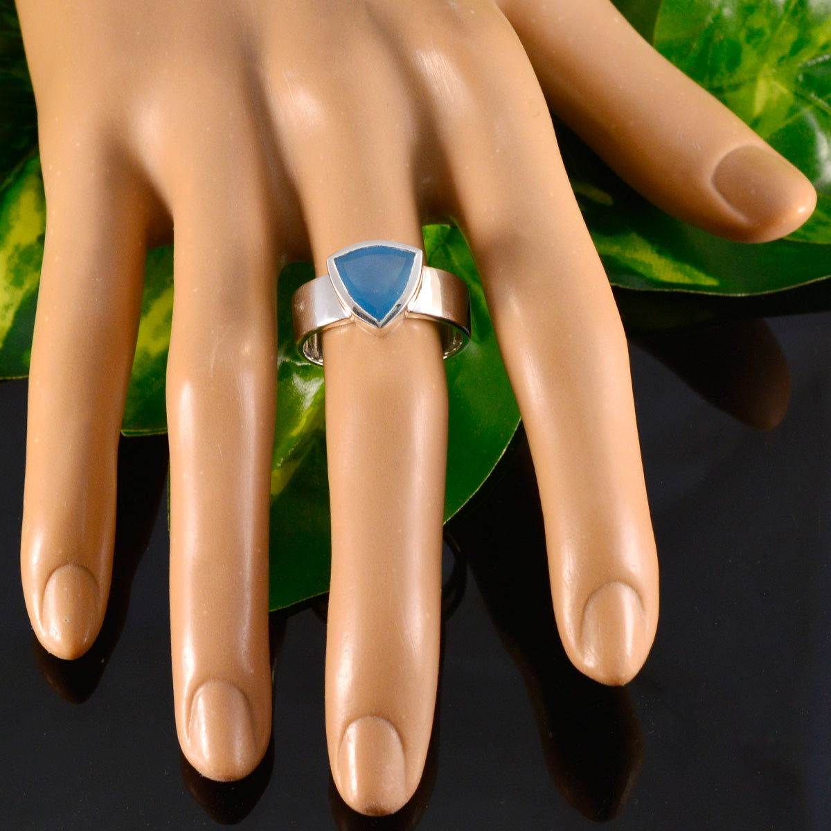 Blue Chalcedony Solitaire Turkish Sterling Silver Blue Gemstones Eye catching Signet Band Jewellery