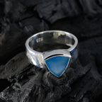 Blue Chalcedony Solitaire Turkish Sterling Silver Blue Gemstones Eye catching Signet Band Jewellery