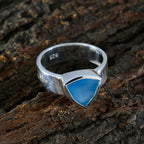 Blue Chalcedony Solitaire Turkish Sterling Silver Blue Gemstones Eye catching Signet Band Jewellery