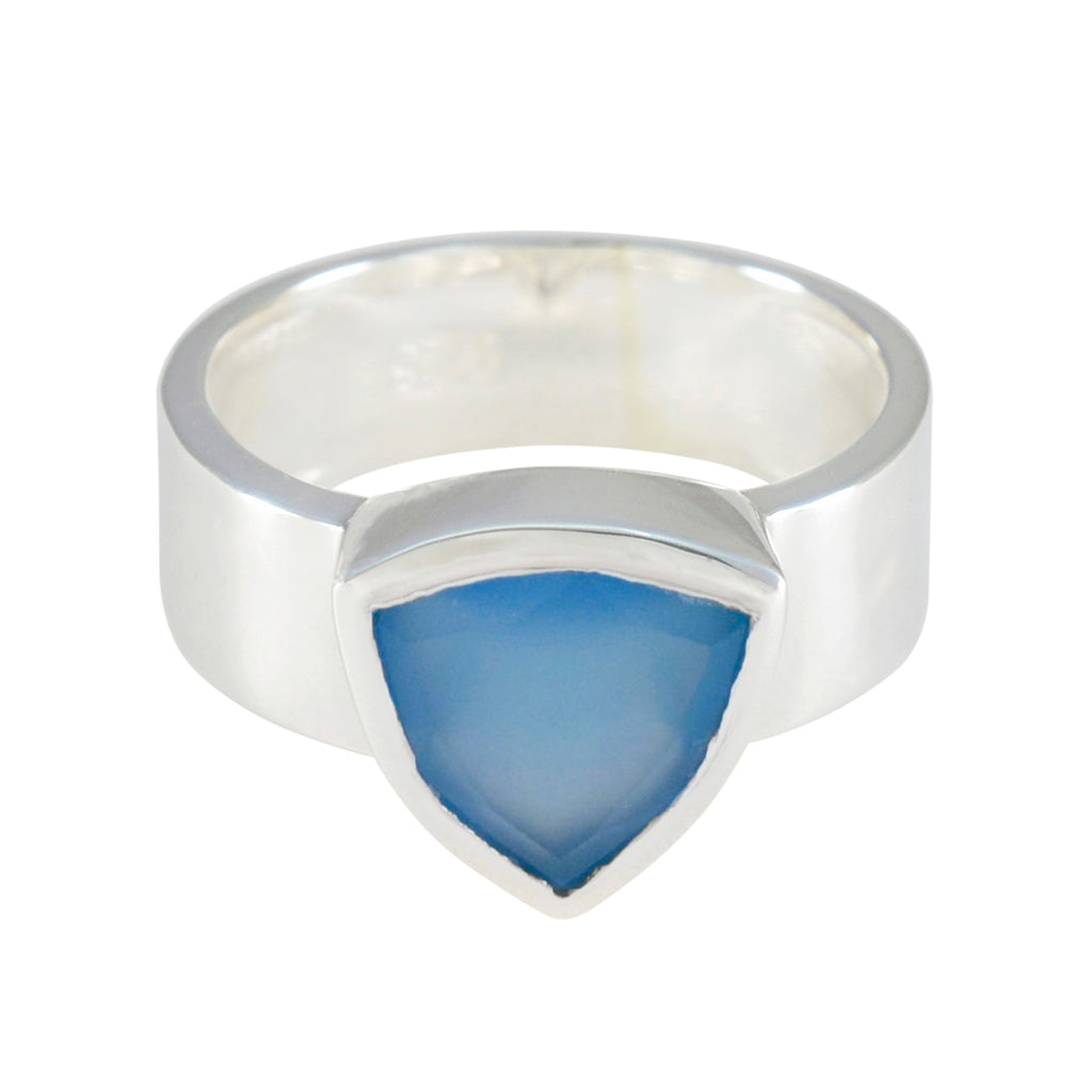 Blue Chalcedony Solitaire Turkish Sterling Silver Blue Gemstones Eye catching Signet Band Jewellery