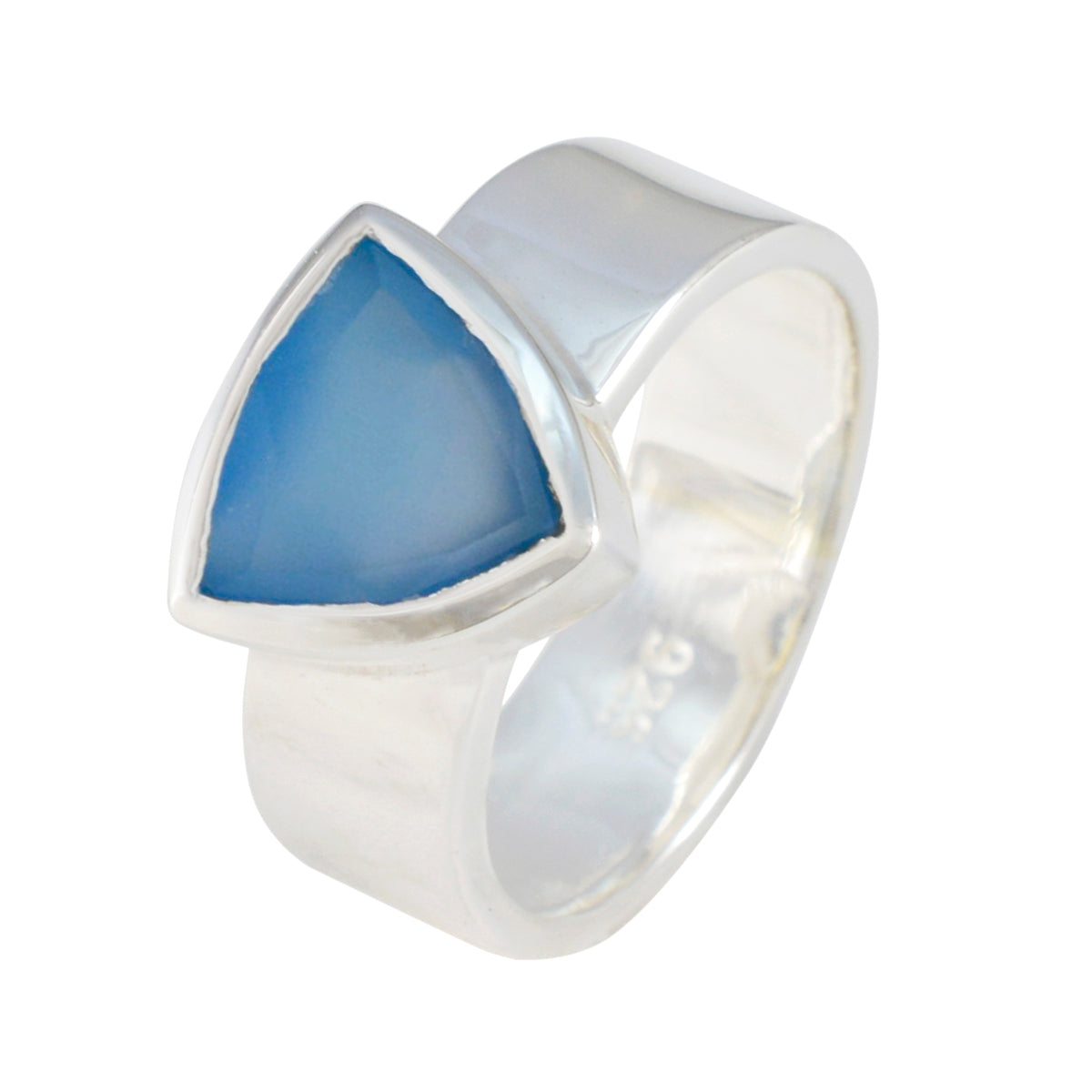 Blue Chalcedony Solitaire Turkish Sterling Silver Blue Gemstones Eye catching Signet Band Jewellery