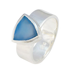 Blue Chalcedony Solitaire Turkish Sterling Silver Blue Gemstones Eye catching Signet Band Jewellery
