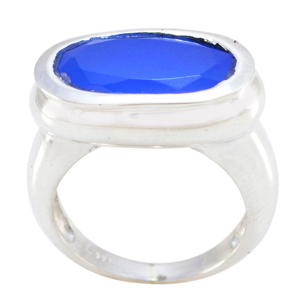Blue Chalcedony Solitaire German Sterling Silver Blue Gemstones Mid weight Feminine Ring Jewellery