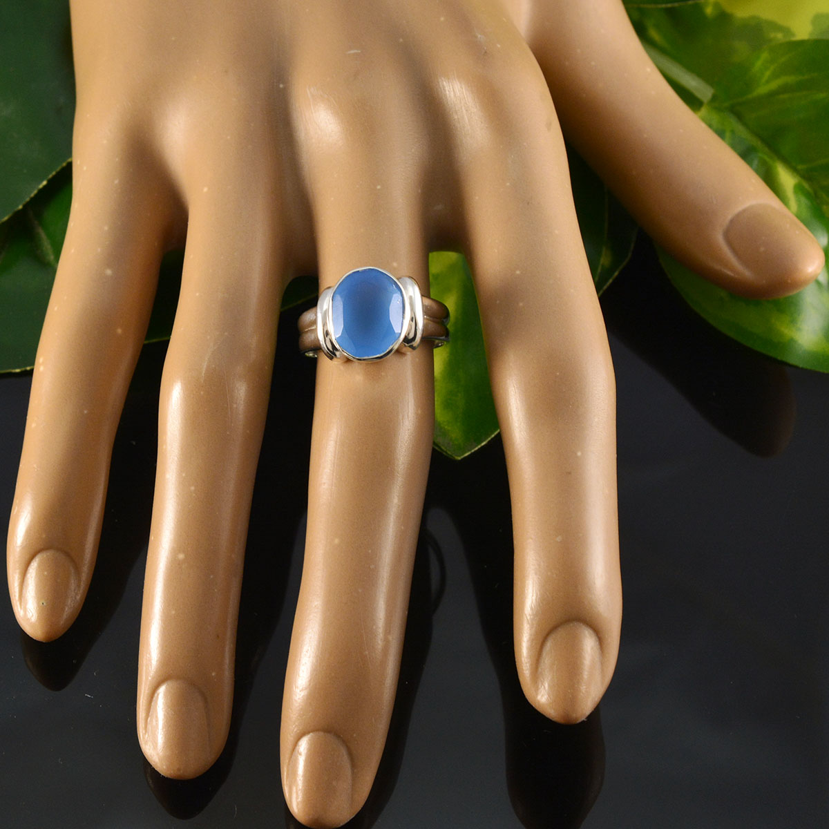 Blue Chalcedony Solitaire Egyptian Sterling Silver Blue Gems Tiny Artisan Ring Jewellery