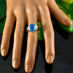 Blue Chalcedony Solitaire Egyptian Sterling Silver Blue Gems Tiny Artisan Ring Jewellery