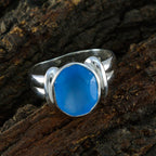 Blue Chalcedony Solitaire Egyptian Sterling Silver Blue Gems Tiny Artisan Ring Jewellery