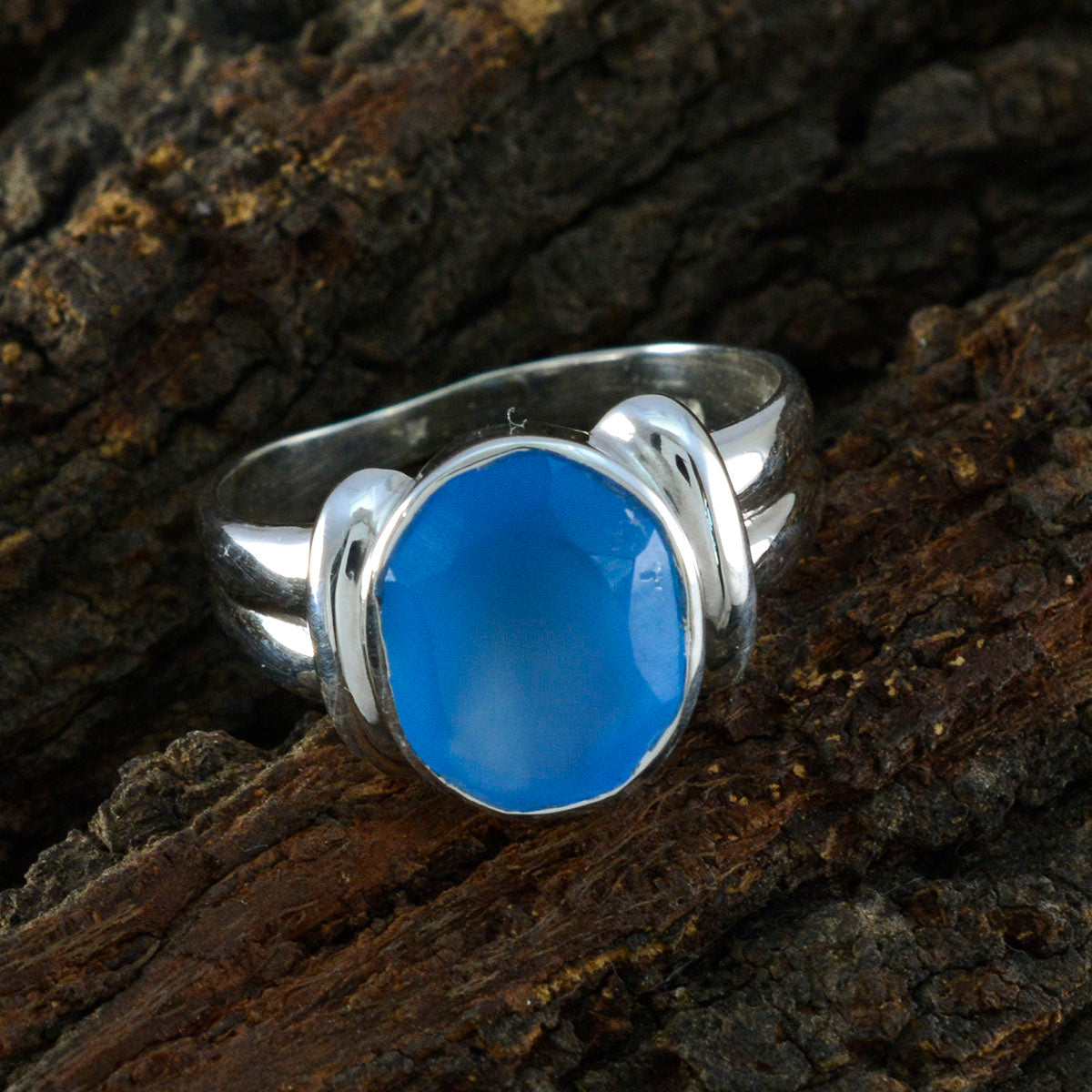 Blue Chalcedony Solitaire Egyptian Sterling Silver Blue Gems Tiny Artisan Ring Jewellery