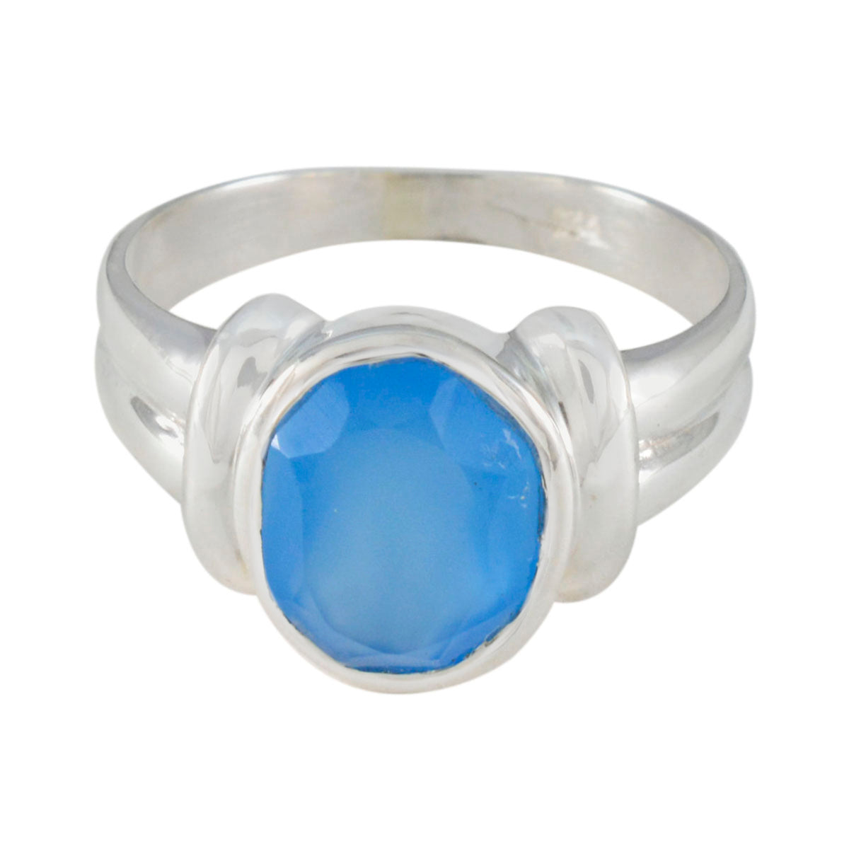 Blue Chalcedony Solitaire Egyptian Sterling Silver Blue Gems Tiny Artisan Ring Jewellery