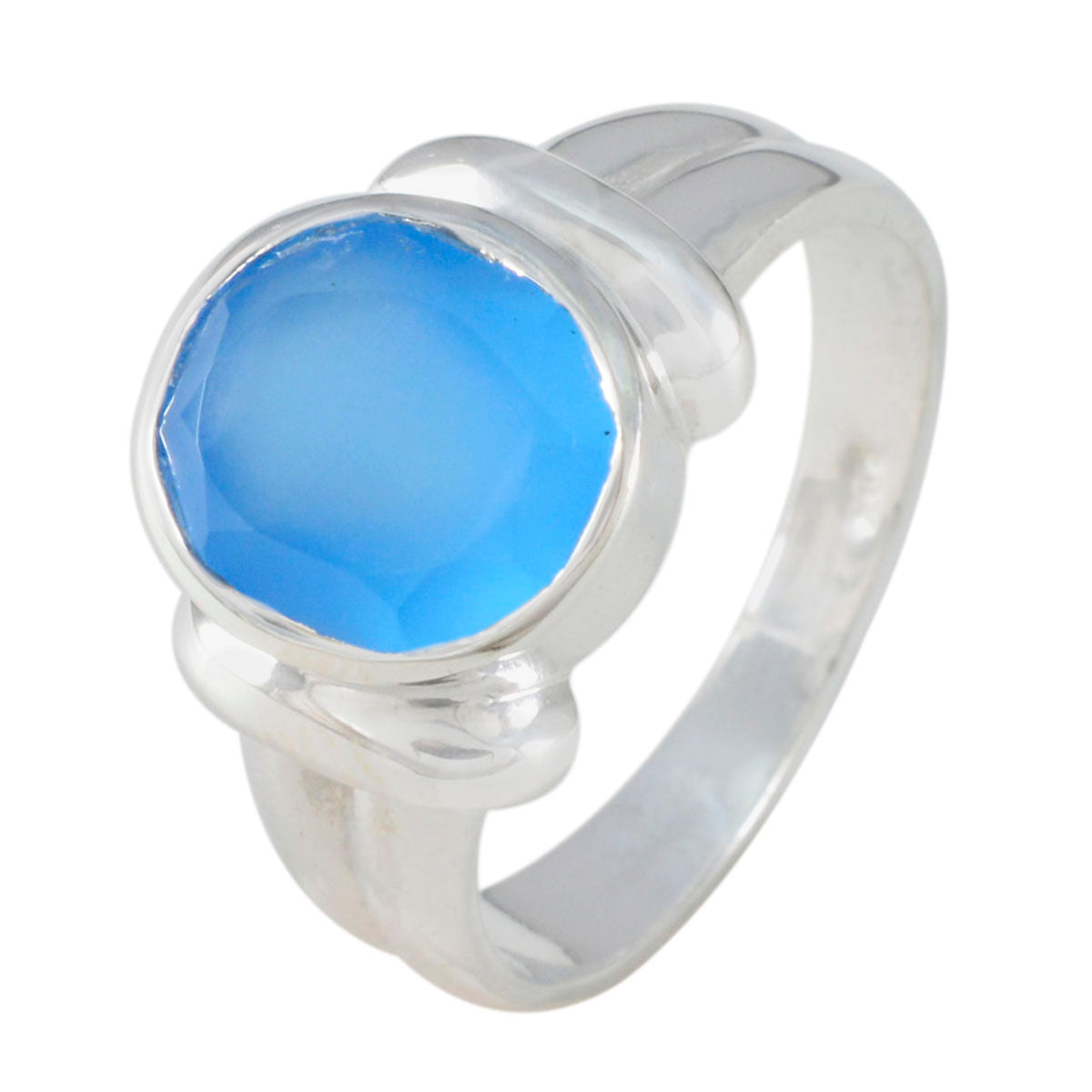 Blue Chalcedony Solitaire Egyptian Sterling Silver Blue Gems Tiny Artisan Ring Jewellery