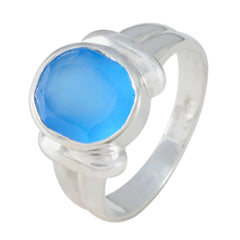 Blue Chalcedony Solitaire Egyptian Sterling Silver Blue Gems Tiny Artisan Ring Jewellery