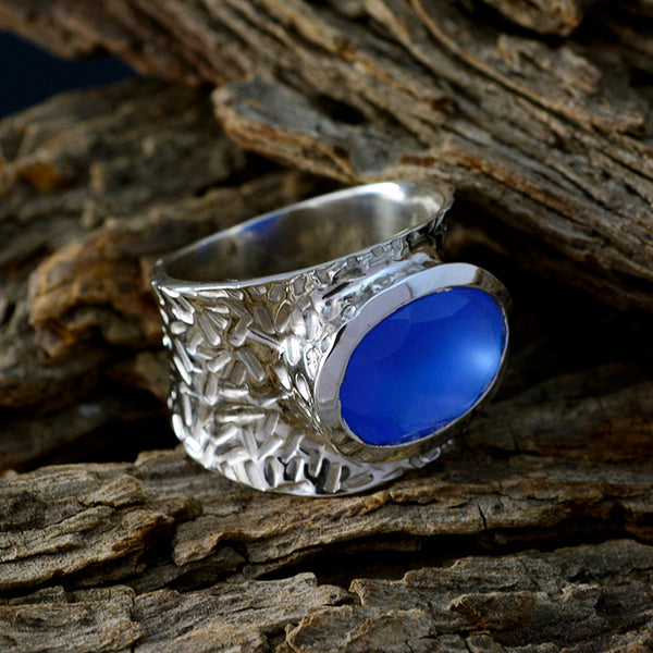 Blue Chalcedony Solitaire Indian 925 Silver Blue Gems Versatile Oversized Band Jewelry