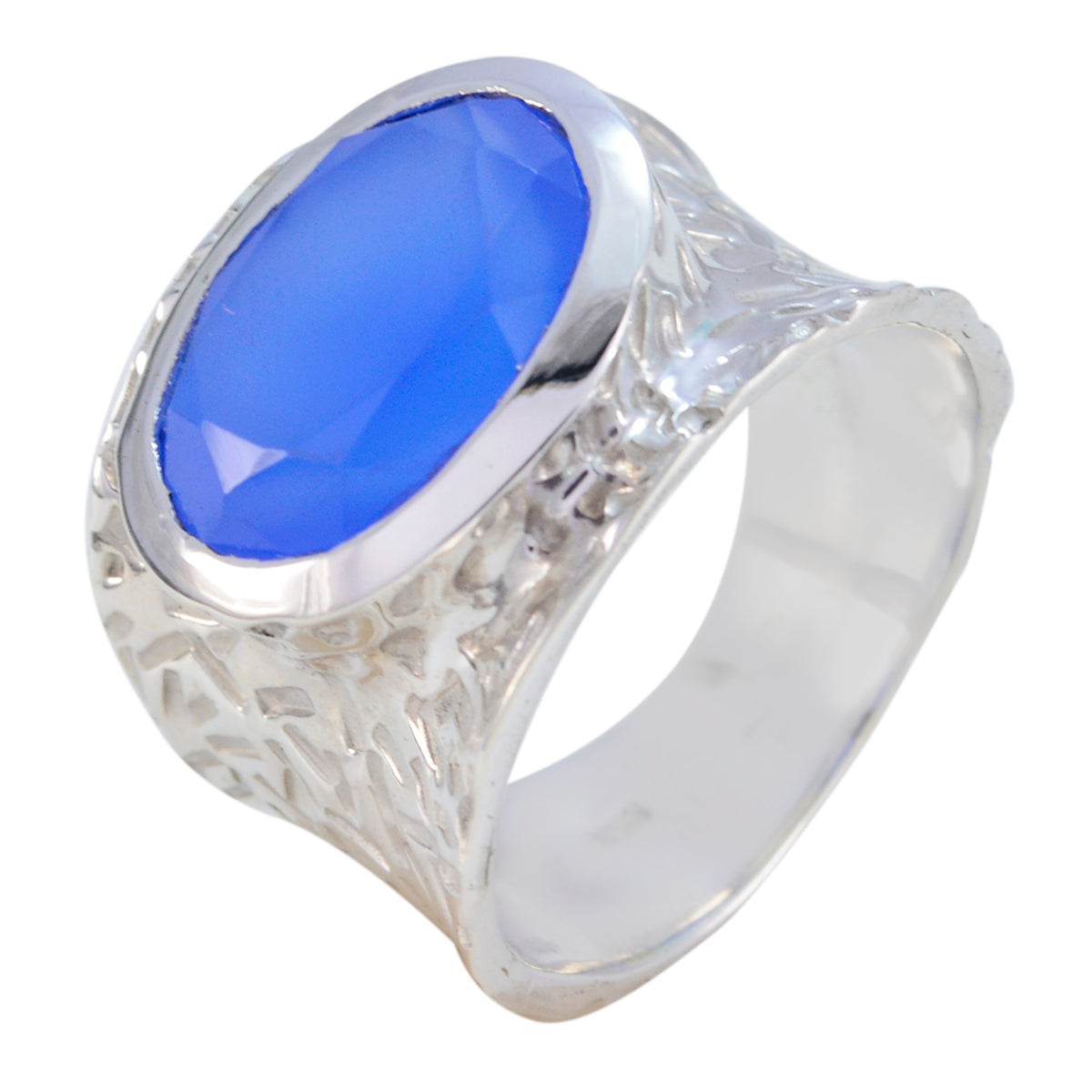 Blue Chalcedony Solitaire Indian 925 Silver Blue Gems Versatile Oversized Band Jewelry