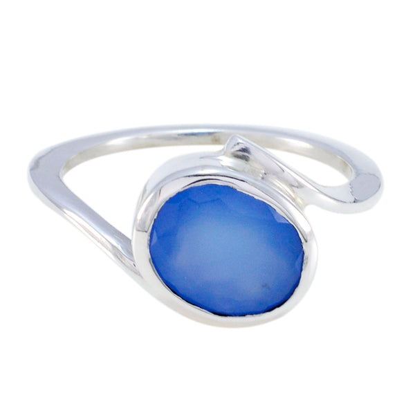 Blue Chalcedony Solitaire Russian Silver Blue Gems Minimal Abstract Ring Jewelry