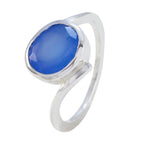 Blue Chalcedony Solitaire Russian Silver Blue Gems Minimal Abstract Ring Jewelry