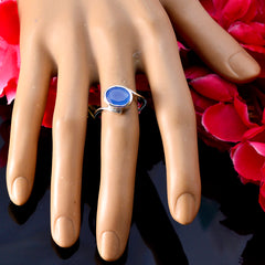 Blue Chalcedony Solitaire Russian Silver Blue Gems Minimal Abstract Ring Jewelry