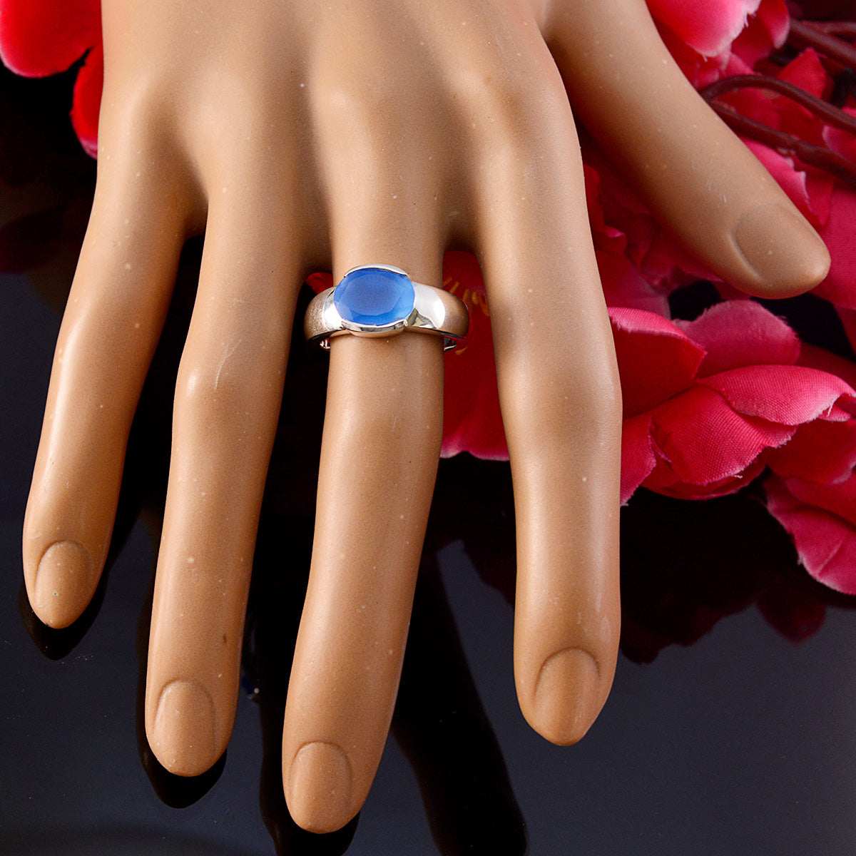 Blue Chalcedony Solitaire African Sterling Silver Blue Gemstones Mid weight Sophisticated Ring Jewelry