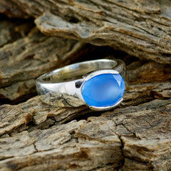 Blue Chalcedony Solitaire African Sterling Silver Blue Gemstones Mid weight Sophisticated Ring Jewelry