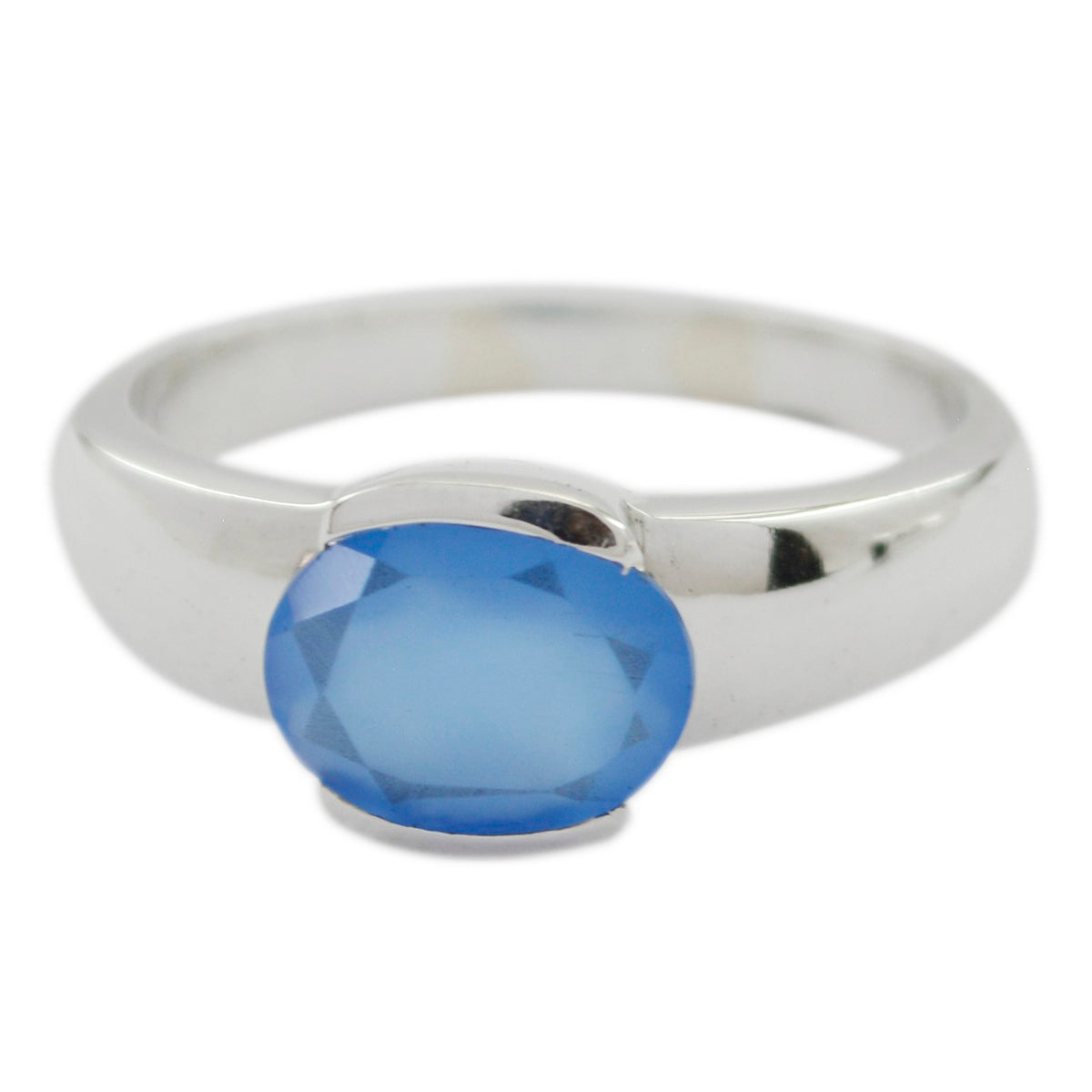 Blue Chalcedony Solitaire African Sterling Silver Blue Gemstones Mid weight Sophisticated Ring Jewelry Imagen principal del producto