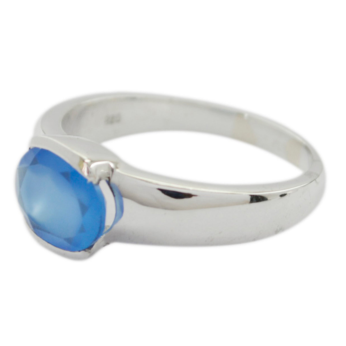 Anillo solitario de calcedonia azul en plata de ley africana con piedras preciosas azules, peso medio, sofisticado. Imagen secundaria del producto