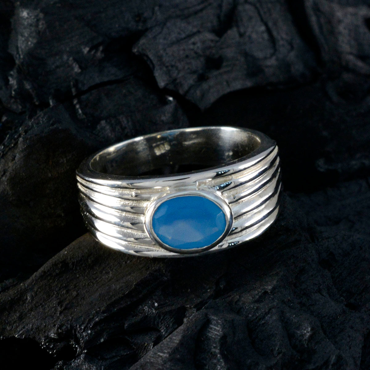 Blue Chalcedony Solitaire African 925 Silver Blue Gems Eye catching Promise Ring Jewellery