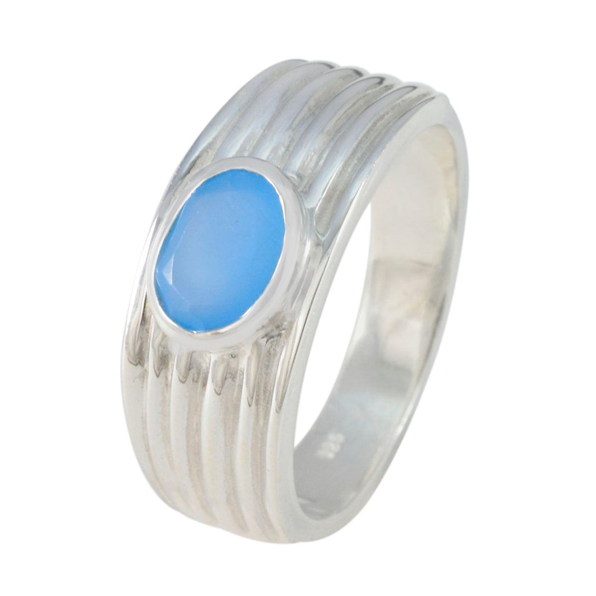 Anello con promessa accattivante in calcedonio blu solitario africano in argento 925 con gemme blu Immagine secondaria del prodotto