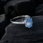 Blue Chalcedony Solitaire Japanese 925 Sterling Silver Blue Gemstone Delicate Feminine Ring Jewelry
