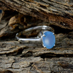 Blue Chalcedony Solitaire Japanese 925 Sterling Silver Blue Gemstone Delicate Feminine Ring Jewelry