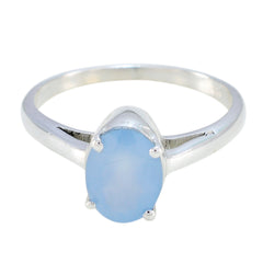 Blue Chalcedony Solitaire Japanese 925 Sterling Silver Blue Gemstone Delicate Feminine Ring Jewelry