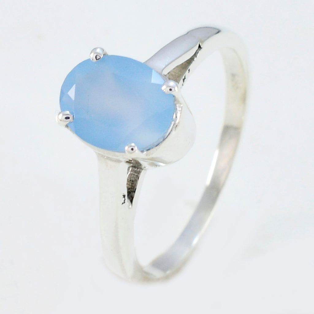 Blue Chalcedony Solitaire Japanese 925 Sterling Silver Blue Gemstone Delicate Feminine Ring Jewelry