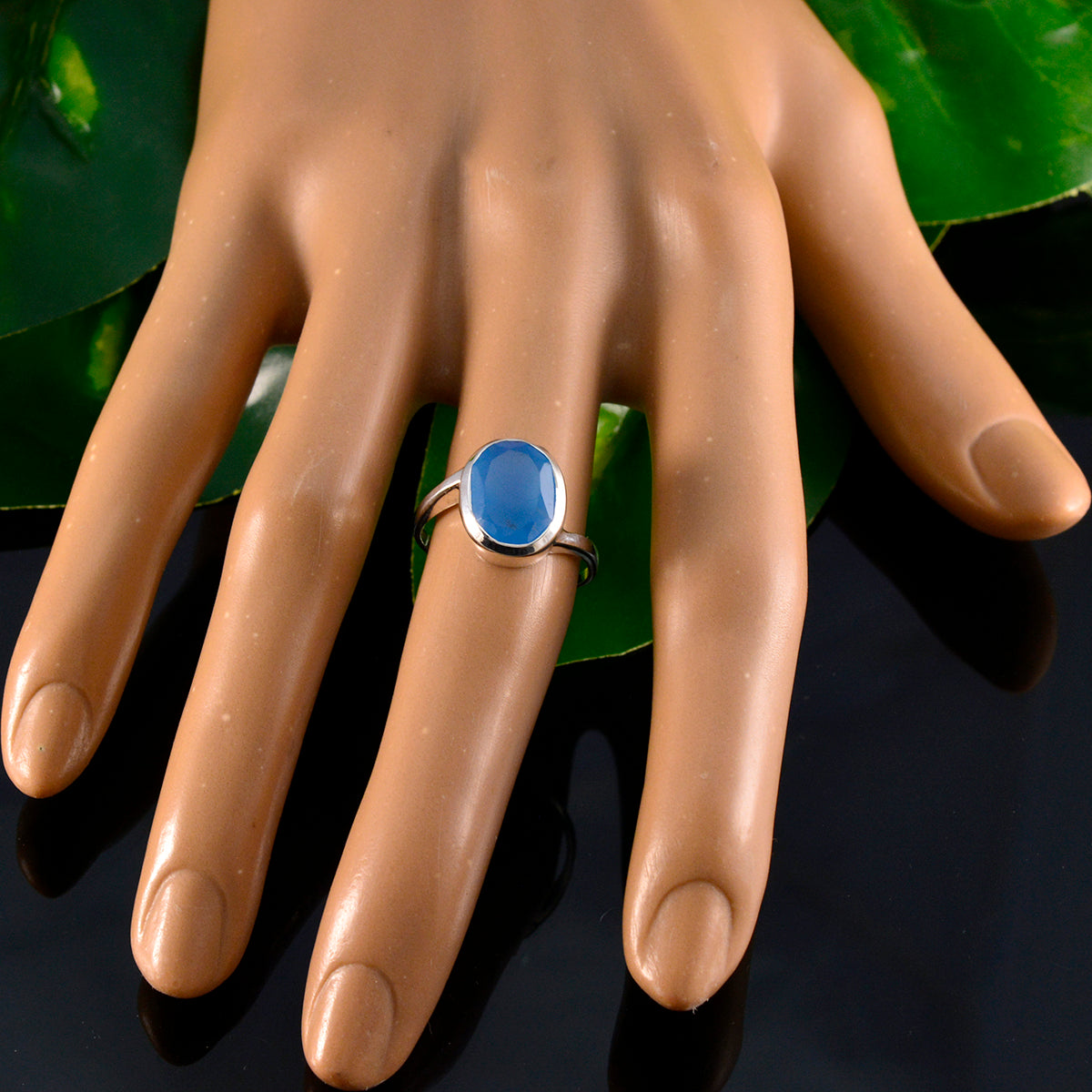 Blue Chalcedony Solitaire Korean Sterling Silver Blue Gemstones Whisper thin Contemporary Ring Jewellery