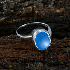 Blue Chalcedony Solitaire Korean Sterling Silver Blue Gemstones Whisper thin Contemporary Ring Jewellery