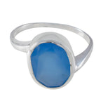 Blue Chalcedony Solitaire Korean Sterling Silver Blue Gemstones Whisper thin Contemporary Ring Jewellery