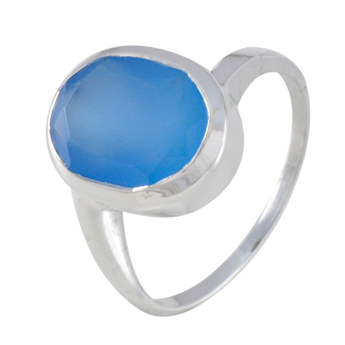 Blauer Chalcedon Solitär Koreanischer Sterling Silber Blaue Edelsteine Flüsterdünner zeitgenössischer Ringschmuck Zweitbild