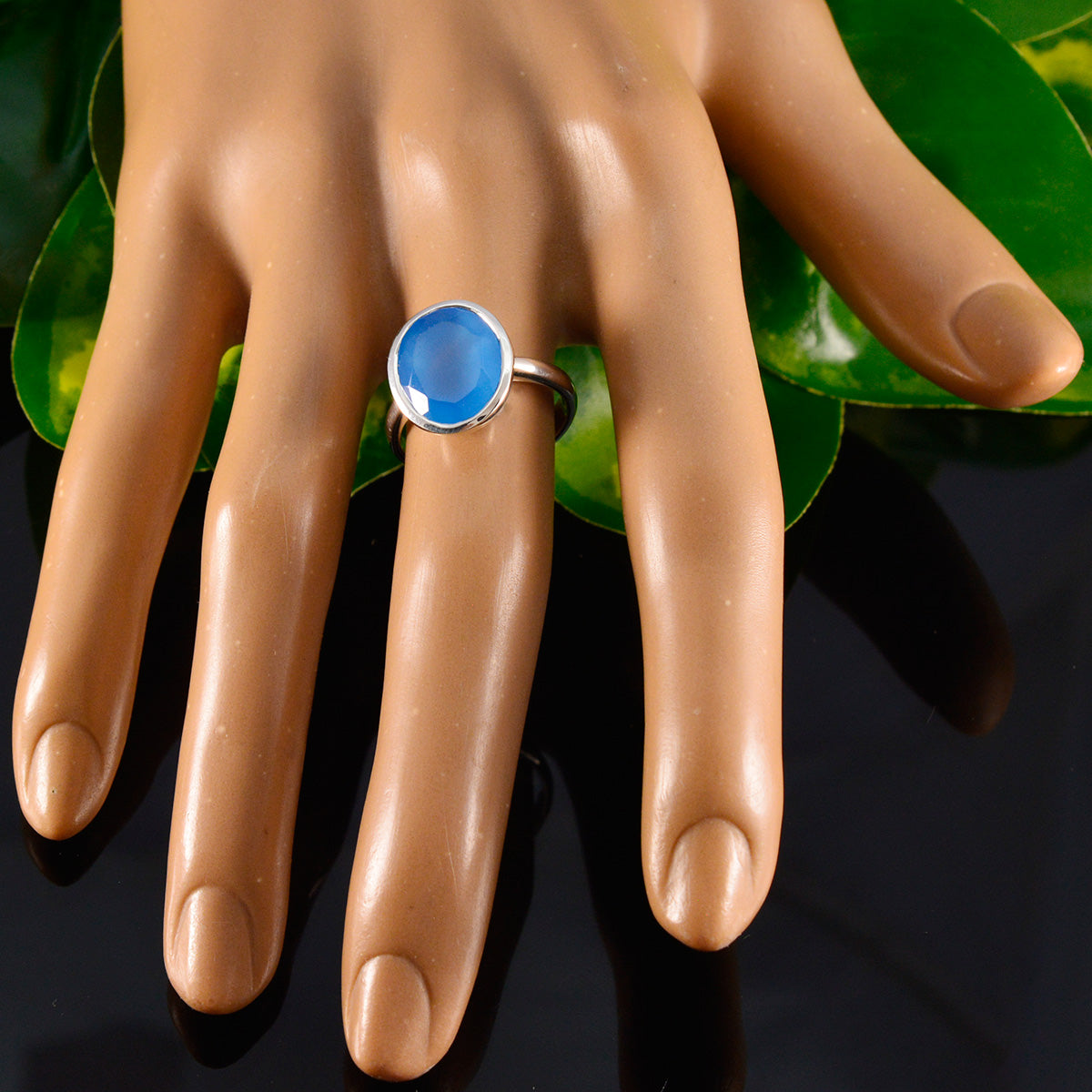 Blue Chalcedony Solitaire Indian Silver Blue Gemstones Minimal Traditional Ring Jewellery