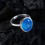 Blue Chalcedony Solitaire Indian Silver Blue Gemstones Minimal Traditional Ring Jewellery