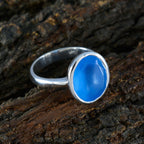 Blue Chalcedony Solitaire Indian Silver Blue Gemstones Minimal Traditional Ring Jewellery