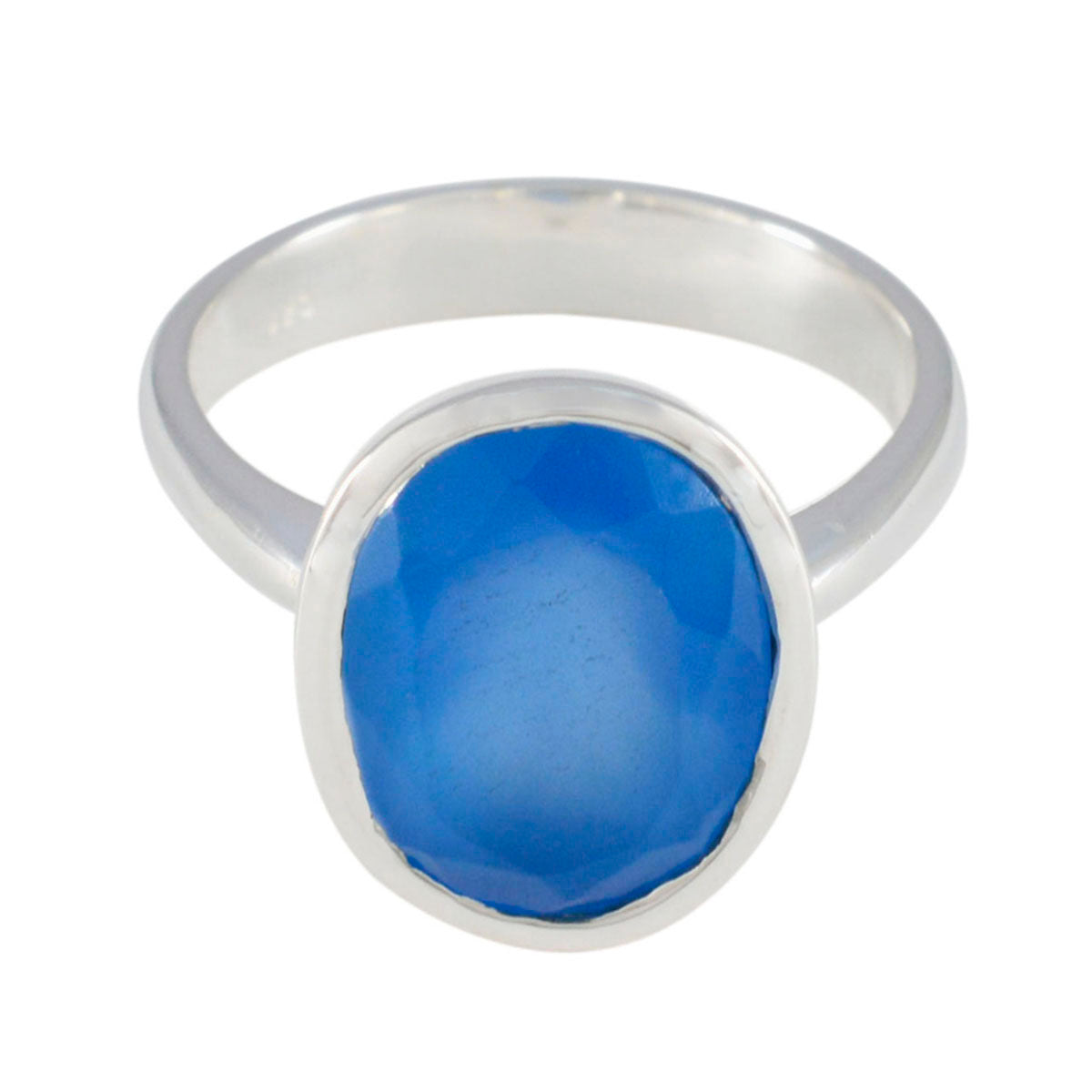 Blue Chalcedony Solitaire Indian Silver Blue Gemstones Minimal Traditional Ring Jewellery Hoofdafbeelding