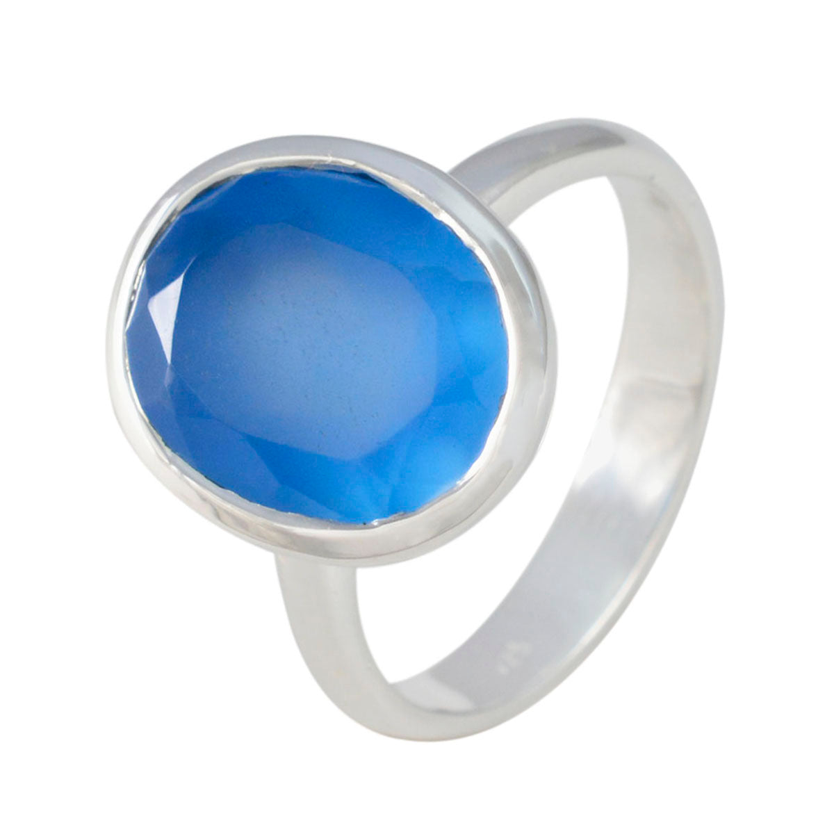 Blue Chalcedony Solitaire Indian Silver Blue Gemstones Minimal Traditional Ring Jewellery