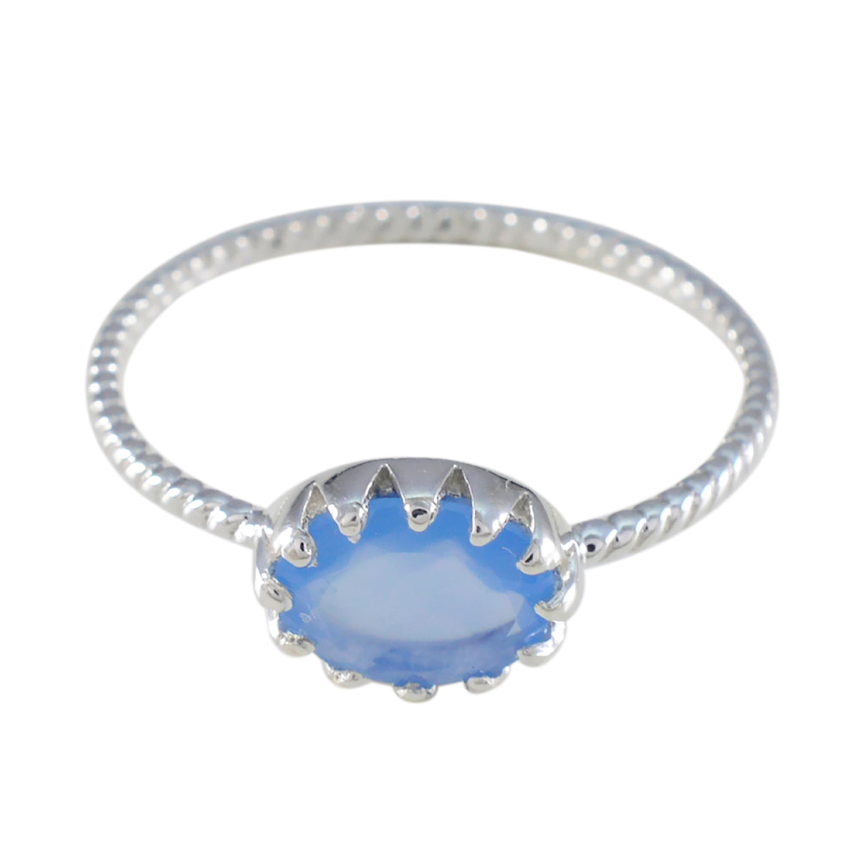 Blue Chalcedony Solitaire Turkish Sterling Silver Blue Gemstone Elegant  Twist Ring Jewellery