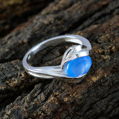 Blue Chalcedony Solitaire German 925 Sterling Silver Blue Gems Tiny Traditional Ring Jewelry