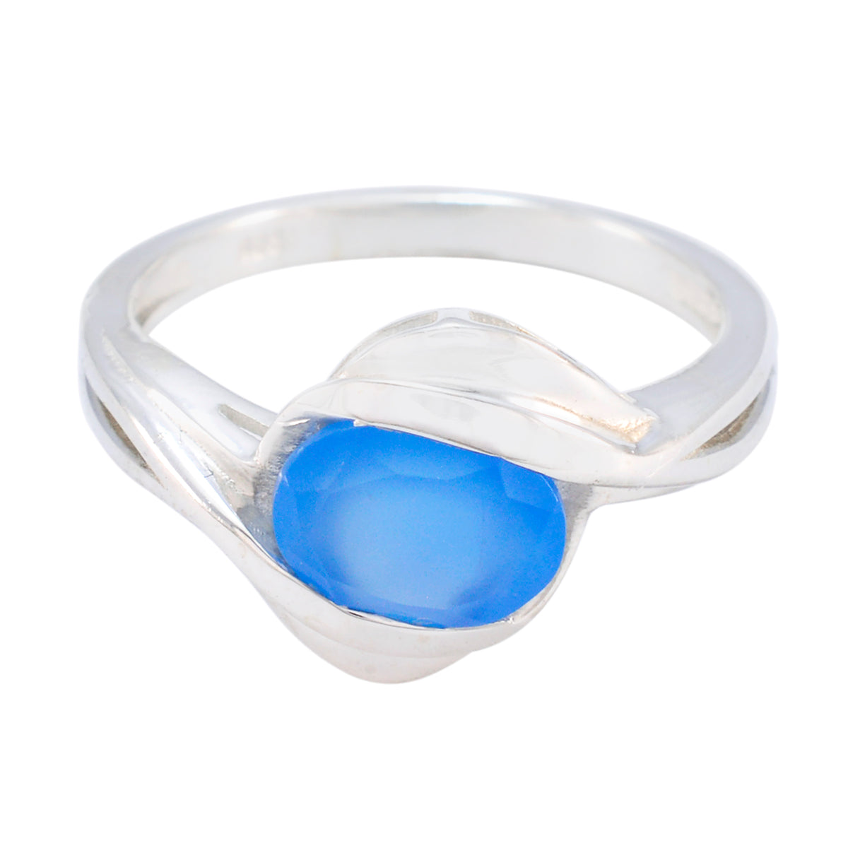 Blue Chalcedony Solitaire German 925 Sterling Silver Blue Gems Tiny Traditional Ring Jewelry
